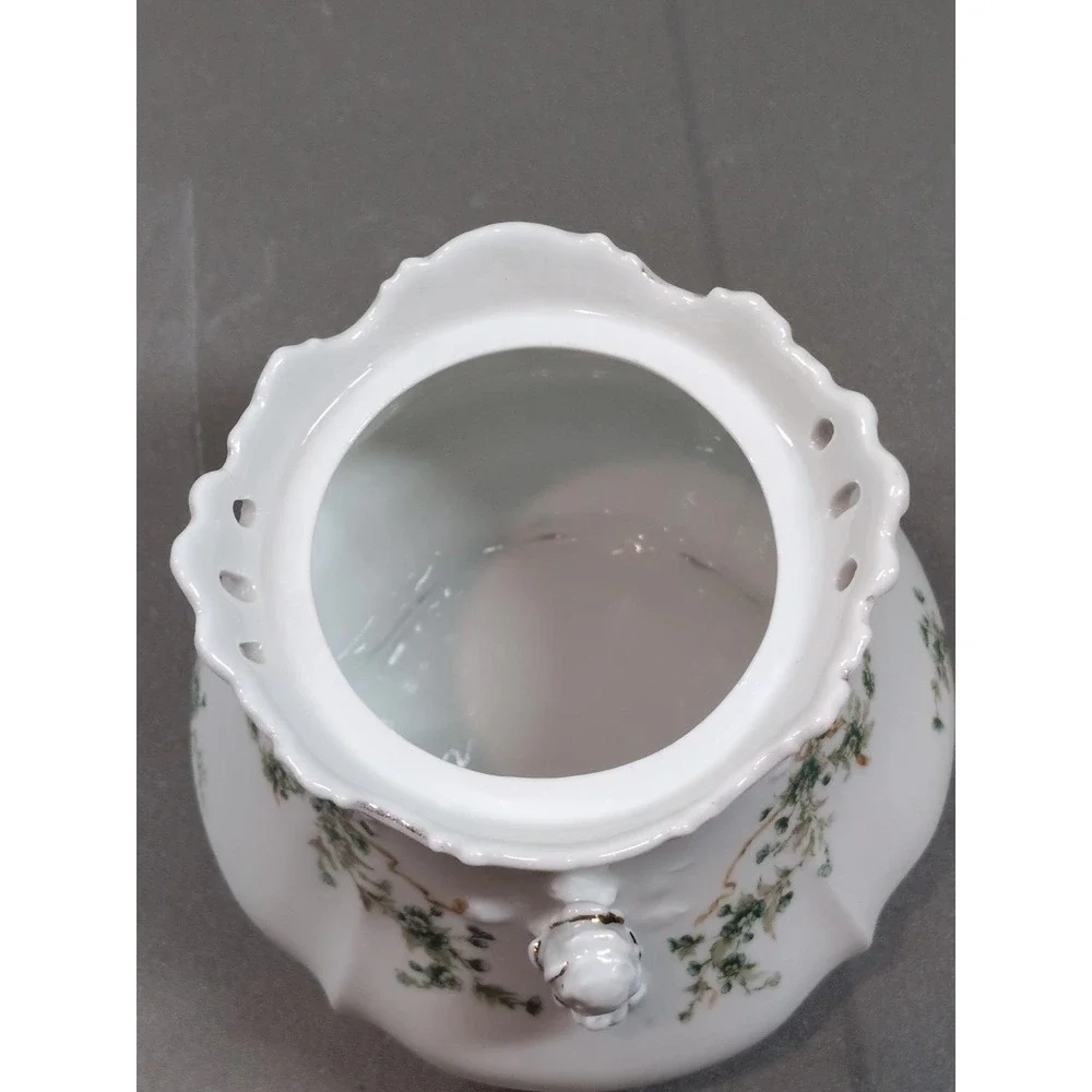 Antique Hermann Ohme Eglantine Porcelain Covered Sugar Bowl Germany Floral Gold